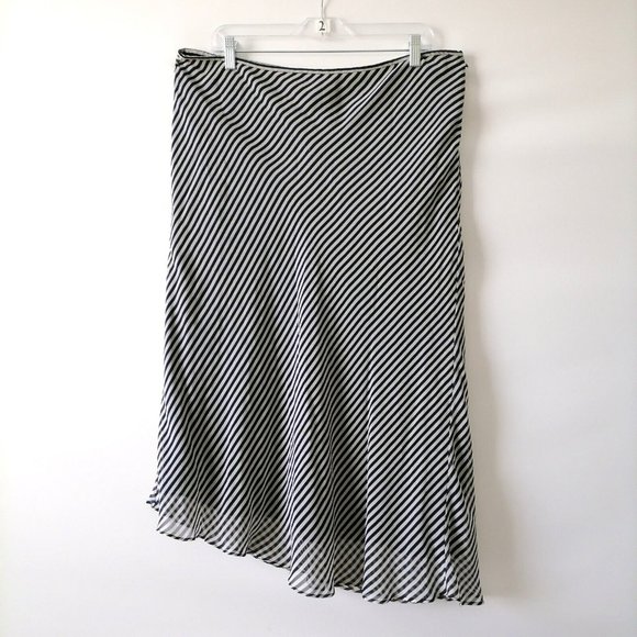 Bob Mackie Studio Womens White Blue Side Zip Striped A-Line Skirt Size 16 - Picture 1 of 7